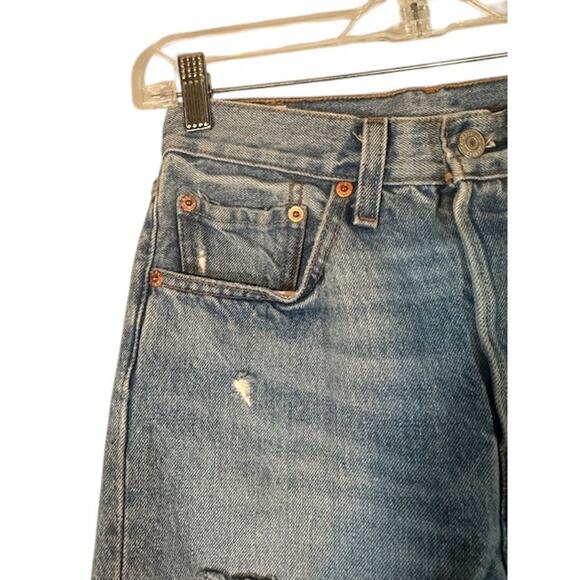 Levi's Light Blue Ripped Button Fly 501 S Skinny Denim Jeans Women Sz 26 - Picture 4 of 12